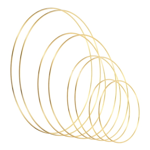 Uxcell Dream Catcher Rings Set, 1 Set 4 Sizes Metal Macrame Wreath Floral Round Ring Hoop, Gold Tone