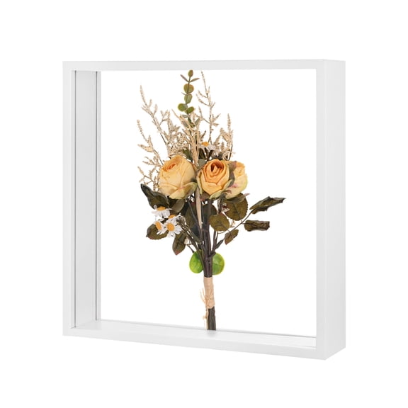 Uxcell Dried Flower Frame, 10 x 10 Inch Wooden Shadow Box Frame Double Acrylic Picture Frame [White]