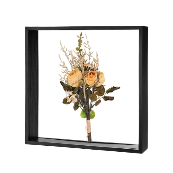 Uxcell Dried Flower Frame, 12 x 12 Inch Wooden Shadow Box Frame Double Acrylic Picture Frame [Black]