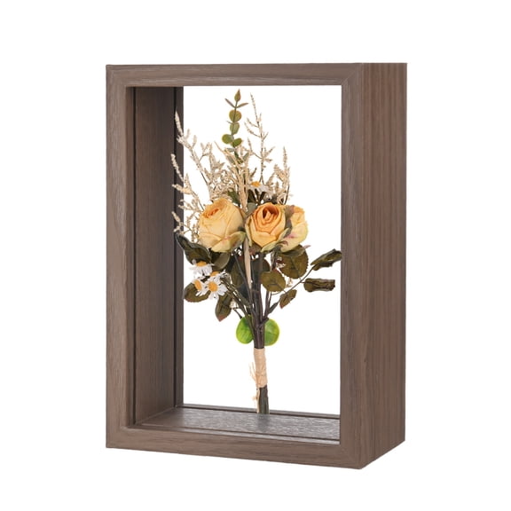 Uxcell Dried Flower Frame, 4 x 6 Inch Wooden Shadow Box Frame Double Acrylic Picture Frame [Coffee]