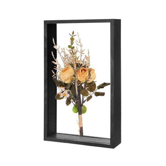 Uxcell Dried Flower Frame, 7 x 12 Inch Wooden Shadow Box Frame Double Acrylic Picture Frame [Black]