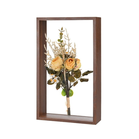 Uxcell Dried Flower Frame, 7 x 12 Inch Wooden Shadow Box Frame Double Acrylic Picture Frame [Wine Red]