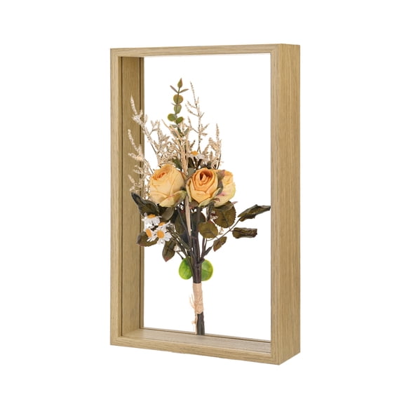 Uxcell Dried Flower Frame, 7 x 12 Inch Wooden Shadow Box Frame Double Acrylic Picture Frame [Wood Color]