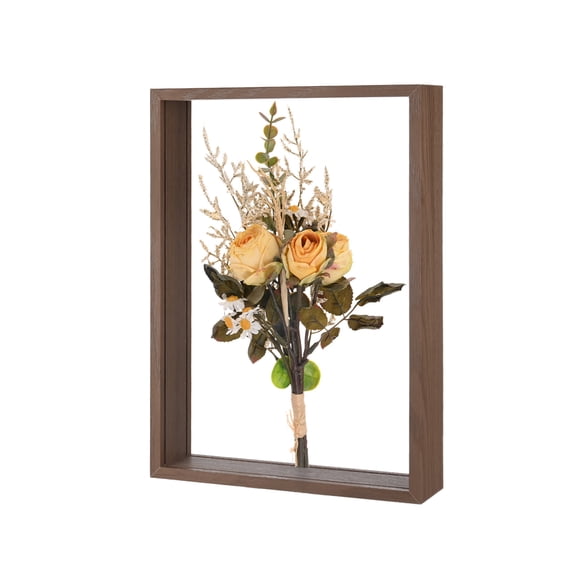 Uxcell Dried Flower Frame, 8 x 12 Inch Wooden Shadow Box Frame Double Acrylic Picture Frame [Coffee]