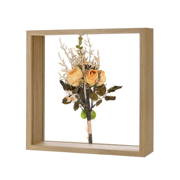 Uxcell Dried Flower Frame, 8 x 8 Inch Wooden Shadow Box Frame Double Acrylic Picture Frame [Wood Color]