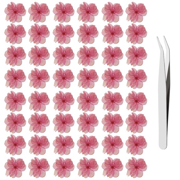 Uxcell Dried Pressed Flowers for Craft 48Pcs, Dry Cherry Blossom with Tweezers Real Natural Dried Pressed Flowers - for Resin Crafts Jewelry Candle Soap Making Cake Card, Dark Pink
