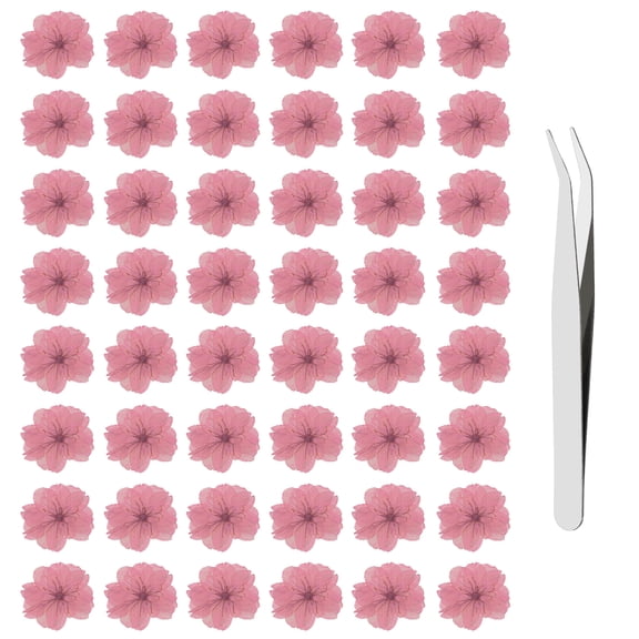 Uxcell Dried Pressed Flowers for Craft 48Pcs, Dry Cherry Blossom with Tweezers Real Natural Dried Pressed Flowers - for Resin Crafts Jewelry Candle Soap Making Cake Card, Pink