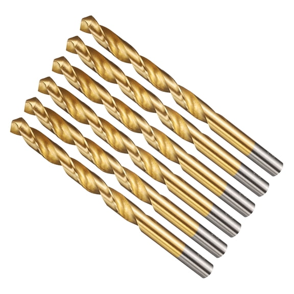 Uxcell Drill Bit (11/32") 6Pcs, 4241 High-Speed Steel Straight Shank Titanium Nitride (TiN) Coated 118° for Wood Plastic Iron Copper Aluminum Low Soft Metal