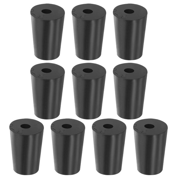 Uxcell Drilled Rubber Stopper, Tapered Lab Seal Rubber Stoppers Lab Plugs with Hole Test Tube Bungs, Black 10 Pack