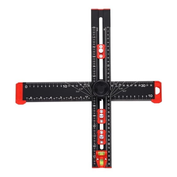 Uxcell Drilling Positioning Ruler 35cm / 13.78" Adjustable Multifunctional Aluminum Alloy t Square Ruler for Woodworking Cabinet Hardware Jig, Black