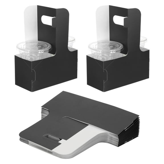 Uxcell Drink Carrier with Handle, 15 Pcs Kraft Paperboard 2 Cup Holder for Hot or Cold Drinks Black/White