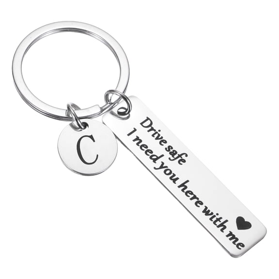 Uxcell Drive Safe Keychain, 1 Set Letter C Keychain I Need You Here with Me, Silver