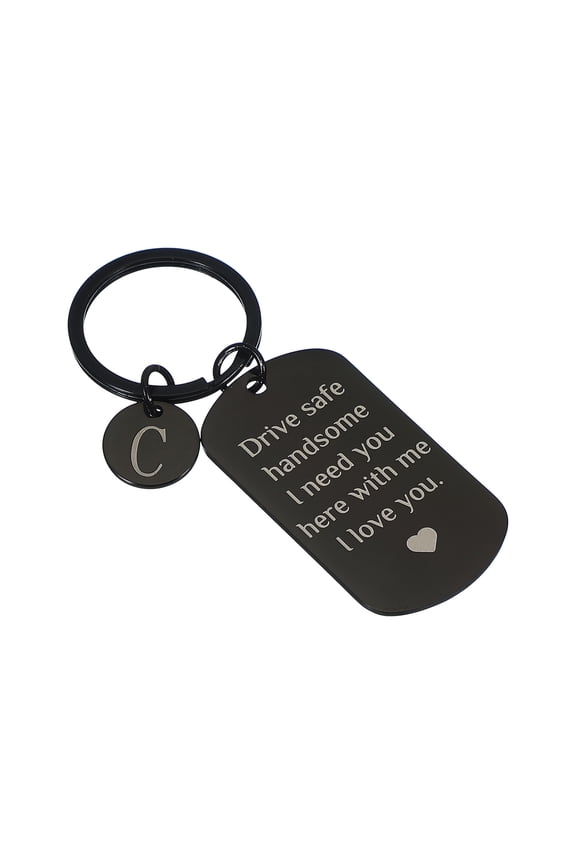 Drive Safe Keychain, 1 Set Letter C Keychain I Need You Here with Me I Love You Custom Keychain with Gift Box for Him Christmas Valentines Day Gifts, Black White