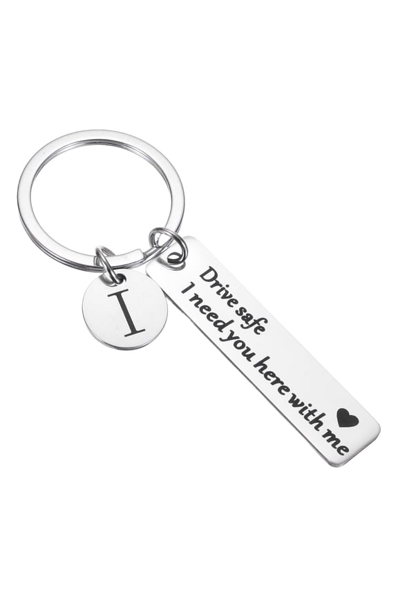 Drive Safe Keychain, 1 Set Letter I Keychain I Need You Here with Me, Silver