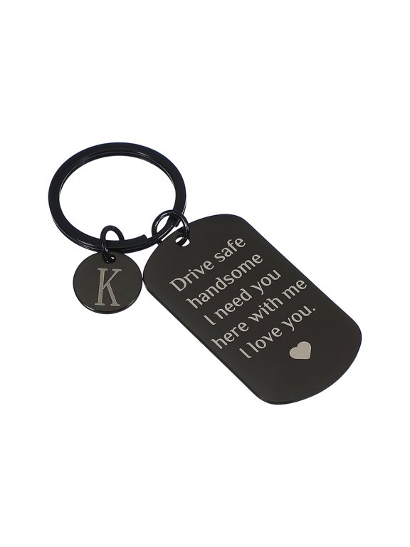 Drive Safe Keychain, 1 Set Letter K Keychain I Need You Here with Me I Love You Custom Keychain with Gift Box for Him Christmas Valentines Day Gifts, Black White