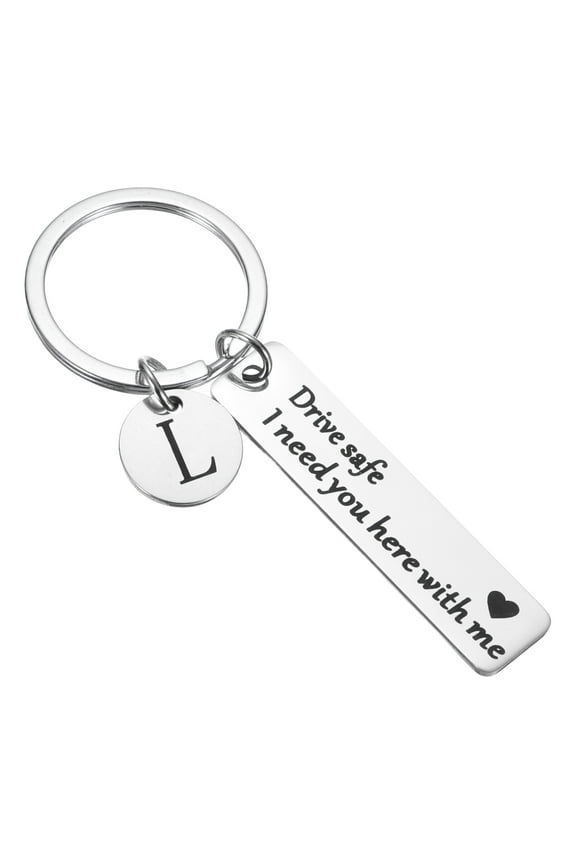 Drive Safe Keychain, 1 Set Letter L Keychain I Need You Here with Me, Silver