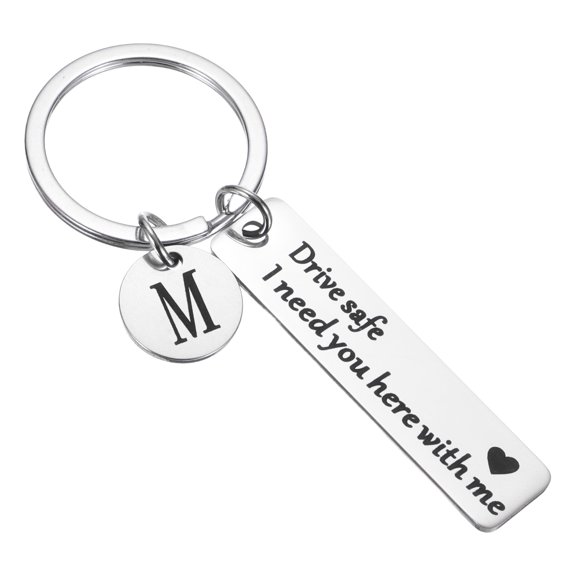 Uxcell Drive Safe Keychain, 1 Set Letter M Keychain I Need You Here with Me, Silver