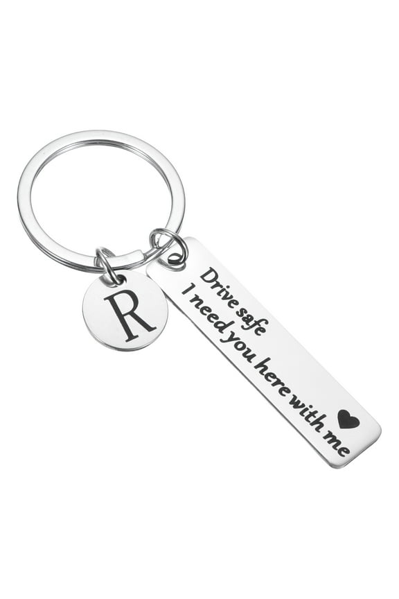 Drive Safe Keychain, 1 Set Letter R Keychain I Need You Here with Me, Silver