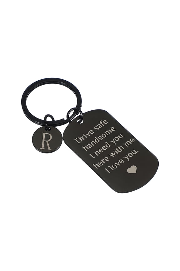Drive Safe Keychain, 1 Set Letter R Keychain I Need You Here with Me I Love You Custom Keychain with Gift Box for Him Christmas Valentines Day Gifts, Black White