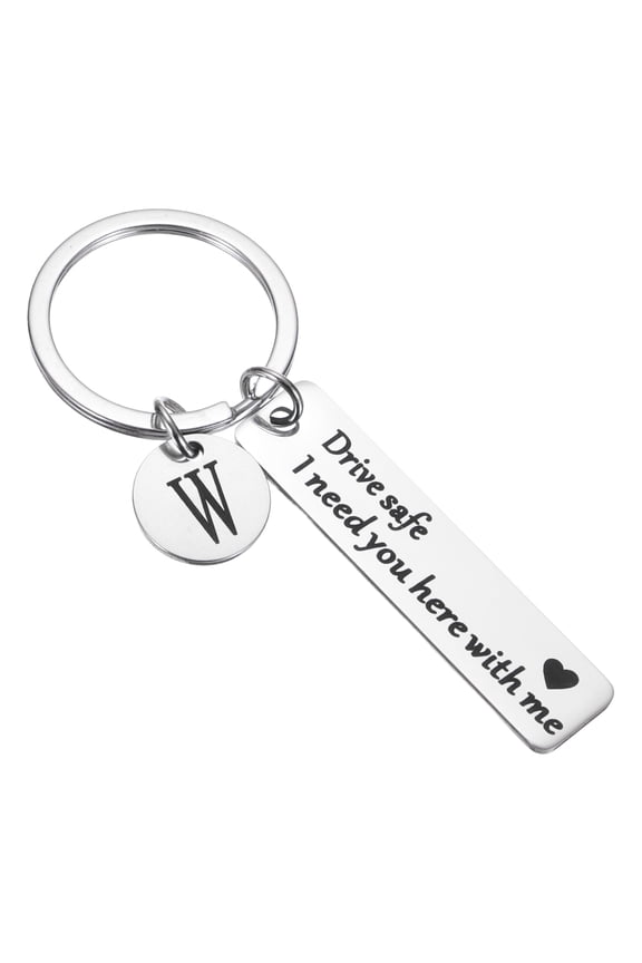 Drive Safe Keychain, 1 Set Letter W Keychain I Need You Here with Me, Silver