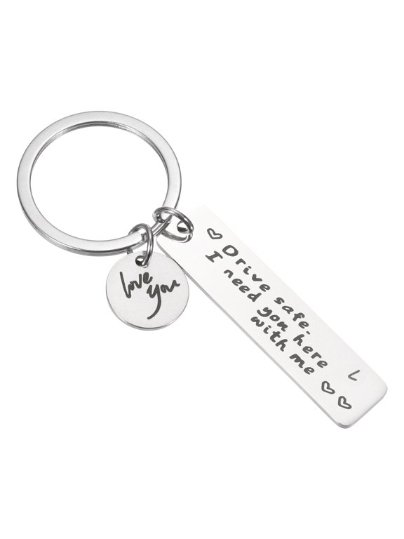 Drive Safe Love You Letter L Keychain with Gift Box for Him Men Christmas Valentines Day Gifts, Silver