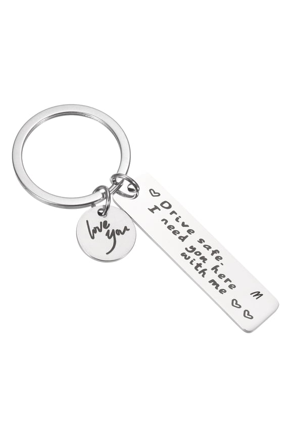 Drive Safe Love You Letter M Keychain with Gift Box for Him Men Christmas Valentines Day Gifts, Silver
