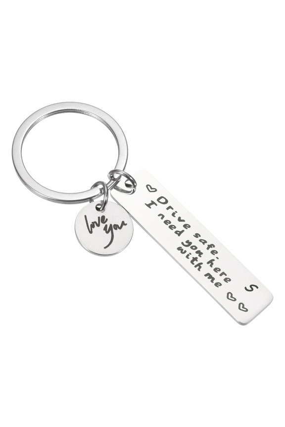 Drive Safe Love You Letter S Keychain with Gift Box for Him Men Christmas Valentines Day Gifts, Silver