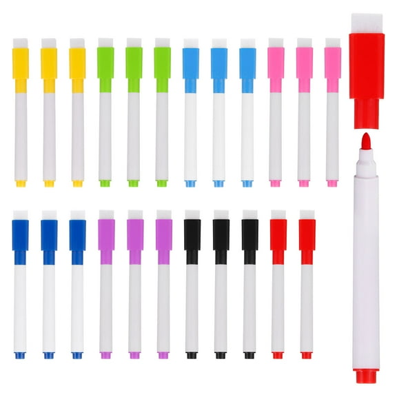 Uxcell Dry Erase Marker Pens Magnetic 8 Colors Ink Low Odor Whiteboard with Eraser Cap, 24Pcs