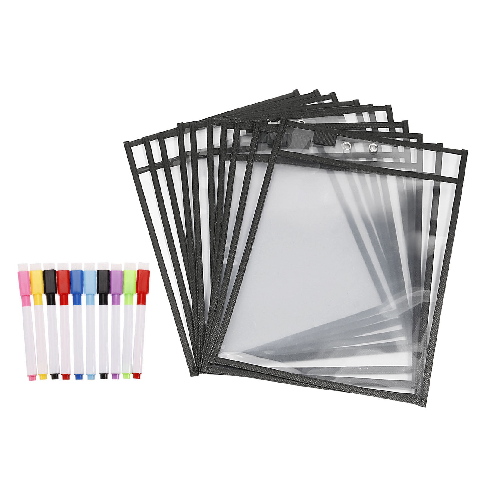 INFUN Dry Erase Pockets - 20 Pack,Oversized Reusable Dry Erase Sleeves,  Multicolored Dry Erase Pocket Sleeves with 20 Markers 4 Eraser 2 Metal  Rings