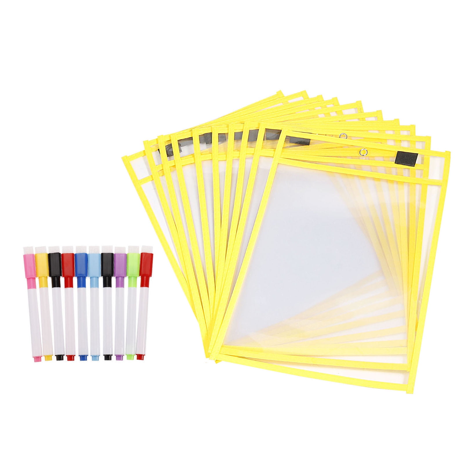 10 Pieces Dry Erase Sheets Pockets with Pens Protectors Collector