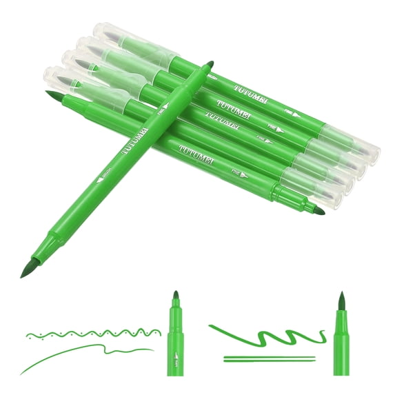Uxcell Dual Brush Markers, Grass Green Fine and Brush Tip Pen for Coloring, 6Pcs