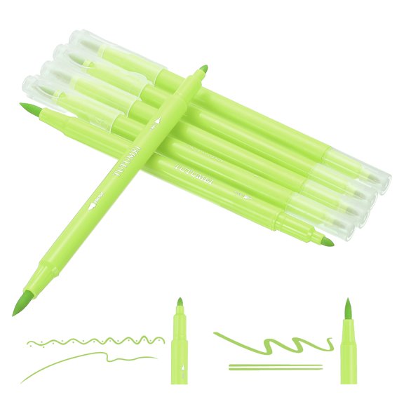 Uxcell Dual Brush Markers, Grass Yellow Fine and Brush Tip Pen for Coloring, 6Pcs