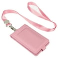 thumbnail image 1 of Uxcell Folded PU Leather ID Badge Holder with Lanyard with 1 Clear Window 4 Card Slot Pink, 1 of 6
