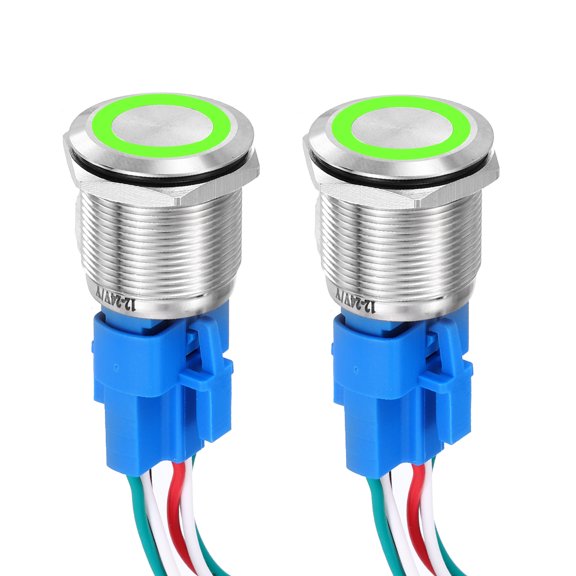 Uxcell Durable Push Button Switch with Flat Button for Car, Boat, and Plane Systems Green
