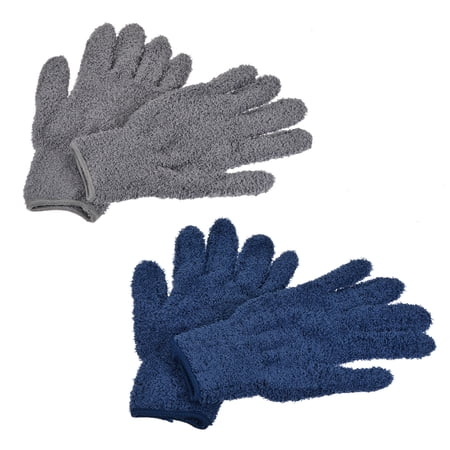 Uxcell Dusting Cleaning Gloves Microfiber Mittens, Dark Blue Gray 2 Pairs