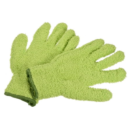 Uxcell Dusting Cleaning Gloves Microfiber Mittens, Green 1 Pair