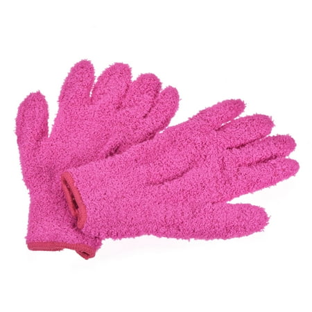 Uxcell Dusting Cleaning Gloves Microfiber Mittens, Rose Red 2 Pairs