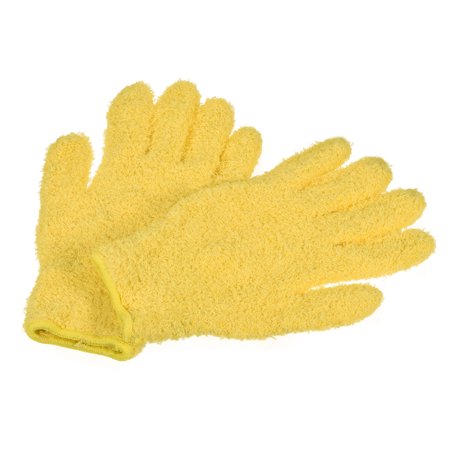 Uxcell Dusting Cleaning Gloves Microfiber Mittens, Yellow 1 Pair
