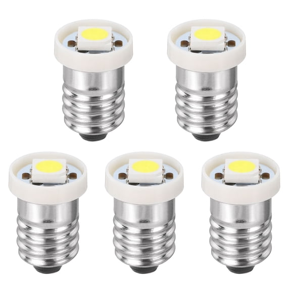 Uxcell E10 Screw Base LED Bulb, 5pcs DC 8-9V Mini Flashlight Replacement Bulbs Miniature Screw Lamps LED Indicator for Home Experiment Circuit Electrical, White Light, 11.5x17.5mm