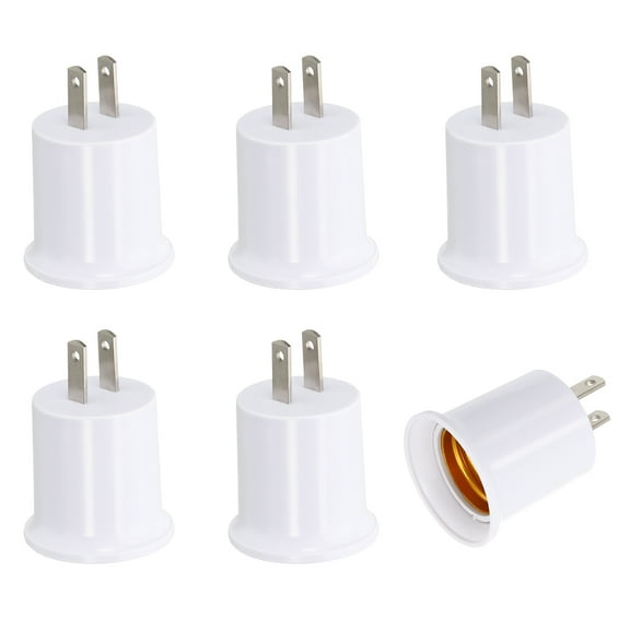 Uxcell E26/E27 Outlet to Lamp Socket Adapter, 6pcs Convert Polarized 2 Prong Outlet to Screw Base Light Bulb Socket