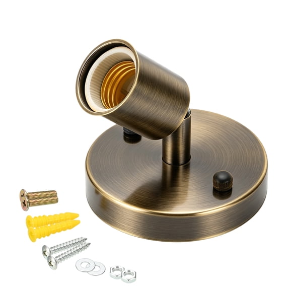 Uxcell E26 Light Socket 1 Pack, 180 Adjustable Ceiling Bulb Holder Metal Ceramic Lamp Base 120V 2A Rotatable Bulb Socket for Indoor Ceiling Wall Mounted Industrial Light Fixture, Bronze