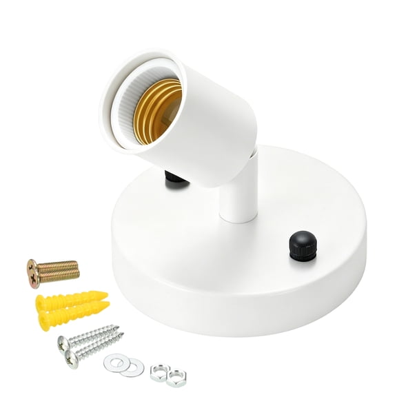 Uxcell E26 Light Socket 1 Pack, 180 Adjustable Ceiling Bulb Holder Metal Ceramic Lamp Base 120V 2A Rotatable Bulb Socket for Indoor Ceiling Wall Mounted Industrial Light Fixture, White