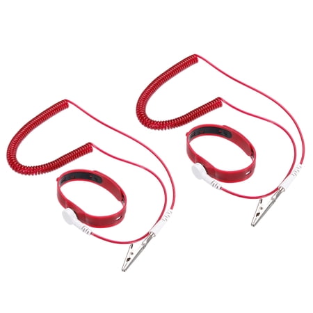 Uxcell ESD Anti Static Wrist Strap 2Pcs 7.87ft Silicone Adjustable Antistatic Bracelet Set Wired Electronics Repair Red