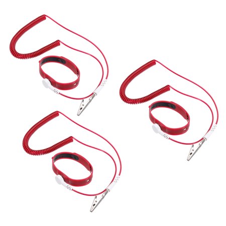Uxcell ESD Anti Static Wrist Strap 3Pcs 7.87ft Silicone Adjustable Antistatic Bracelet Set Wired Electronics Repair Red