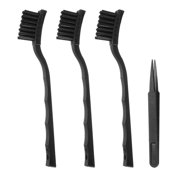 Uxcell ESD Brush, 3Pcs Electronic Cleaning Brush Set with Tweezers Anti Static Cleaning Tools Plastic Angled Handle Nylon for PCB Computer Keyboard Camera 3D Printers, 16x40mm Bristles