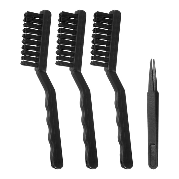 Uxcell ESD Brush, 3Pcs Electronic Cleaning Brush Set with Tweezers Anti Static Cleaning Tools Plastic Angled Handle Nylon for PCB Computer Keyboard Camera 3D Printers, 18x67mm Bristles
