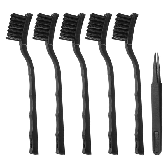 Uxcell ESD Brush, 5Pcs Electronic Cleaning Brush Set with Tweezers Anti Static Cleaning Tools Plastic Angled Handle Nylon for PCB Computer Keyboard Camera 3D Printers, 16x39mm Bristles