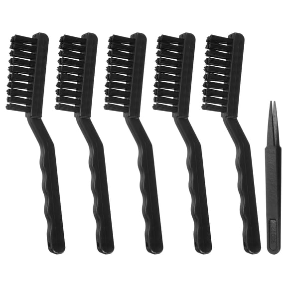 Uxcell ESD Brush, 5Pcs Electronic Cleaning Brush Set with Tweezers Anti Static Cleaning Tools Plastic Angled Handle Nylon for PCB Computer Keyboard Camera 3D Printers, 16x67mm Bristles