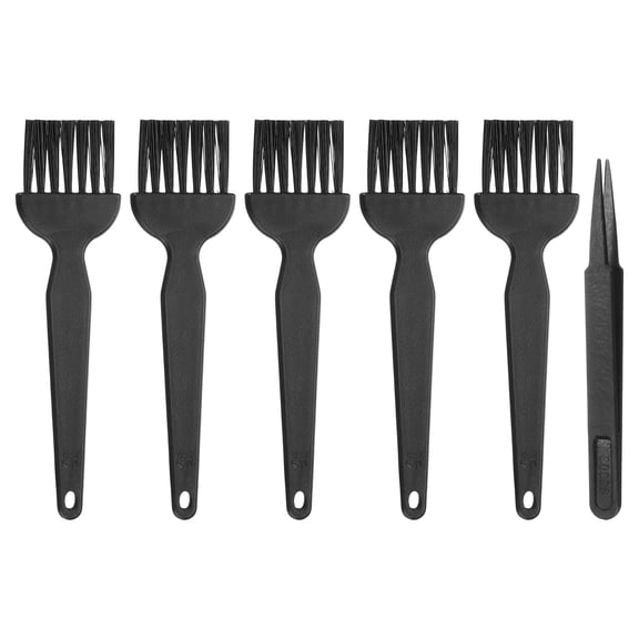 Uxcell ESD Brush, 5Pcs Electronic Cleaning Brush Set with Tweezers Anti Static Cleaning Tools Plastic Flat Nylon for PCB Computer Keyboard Camera 3D Printers, 25x39mm Bristles