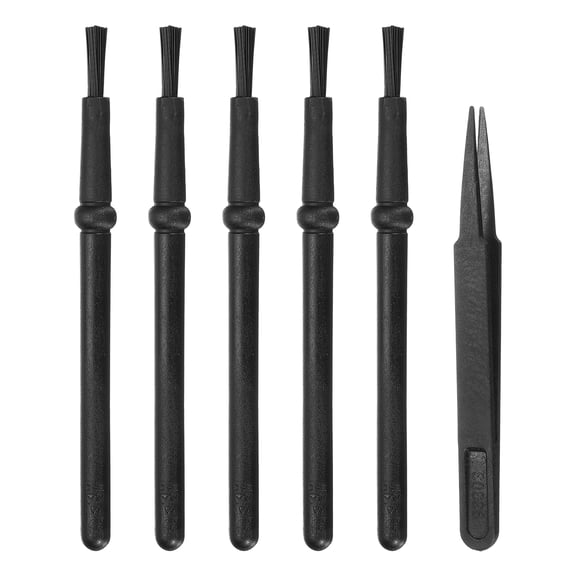 Uxcell ESD Brush, 5Pcs Electronic Cleaning Brush Set with Tweezers Anti Static Cleaning Tools Plastic Round Head Nylon for PCB Computer Keyboard Camera 3D Printers, 18x11mm Bristles